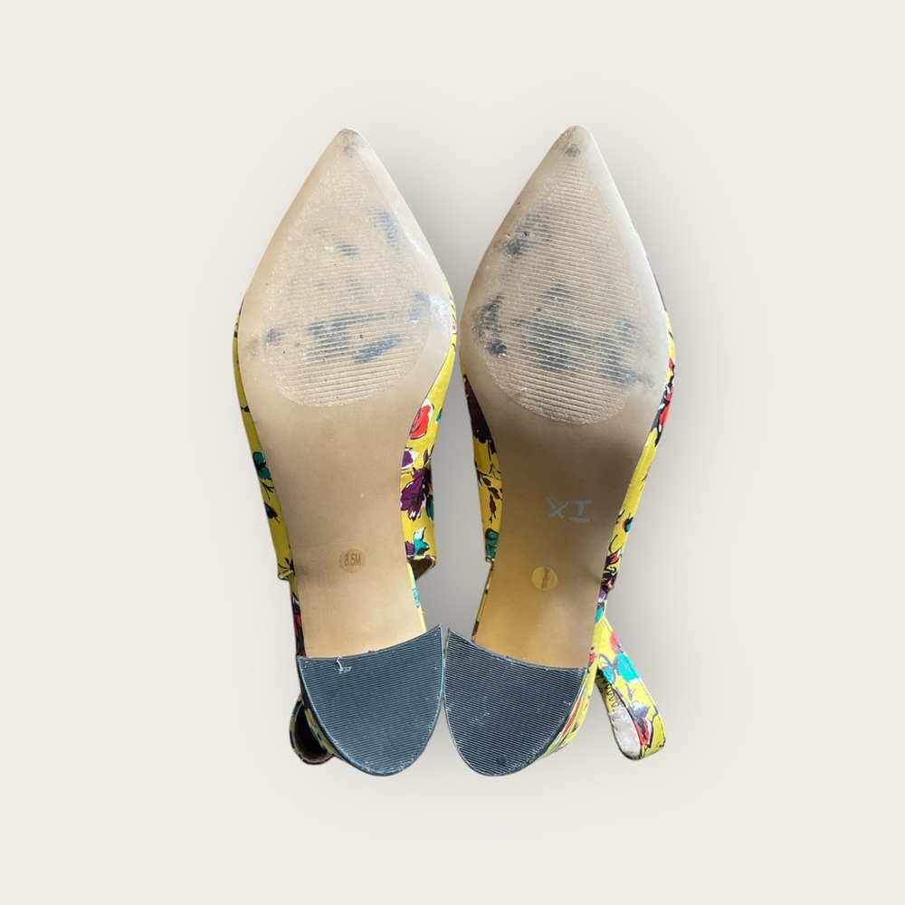 Betsy Johnson Nettie Yellow Floral Satin Bow Slingback Heels Women’s 8.5 - Picture 5 of 5